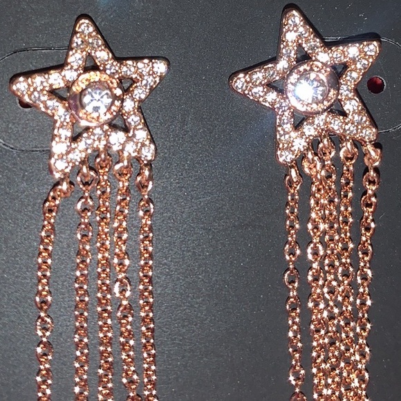 COACH Signature Star Fringe Hypoallergenic Post Earrings With CZ In Rose Gold - Picture 9 of 16